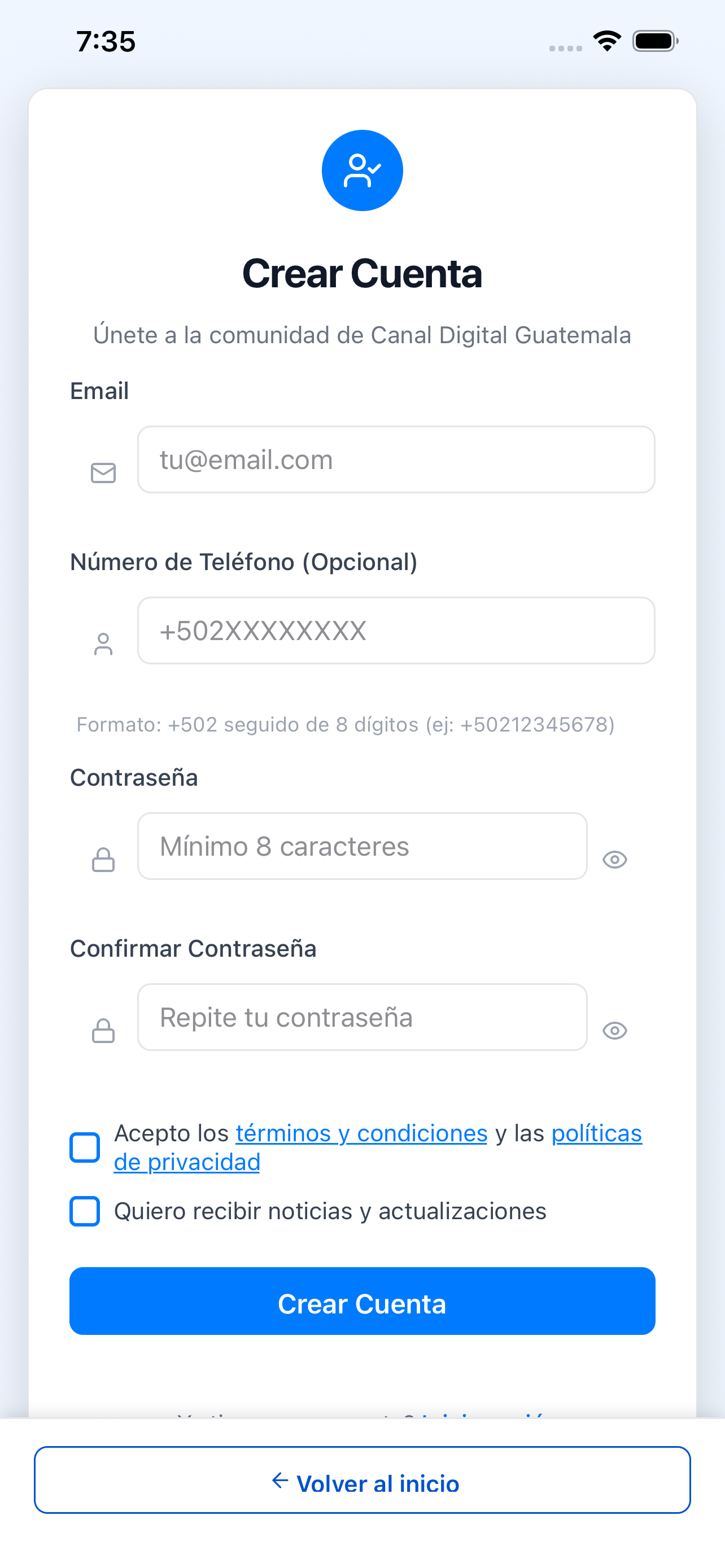 ConectaGuate360 App - Registro